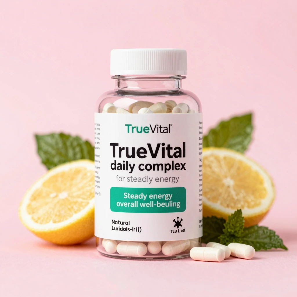 Infographic style overview of TrueVital supplement composition